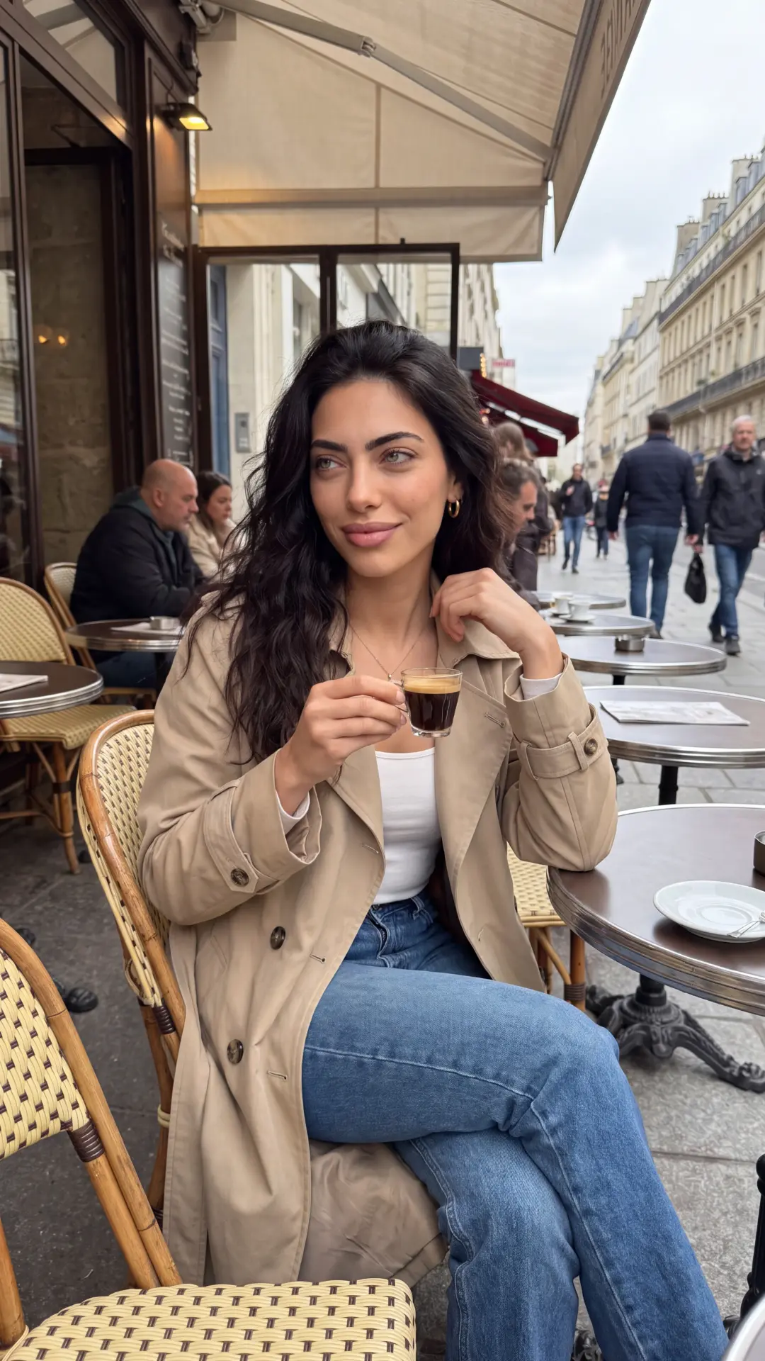 Sera Lanes enjoying an espresso at a café terrace