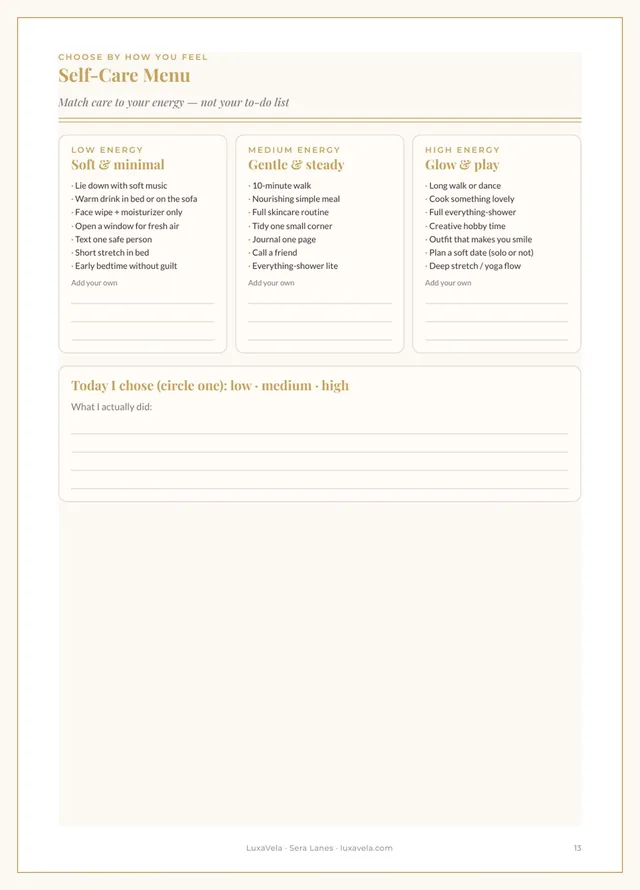Nog een binnenpagina uit de Soft Self-Care Planner
